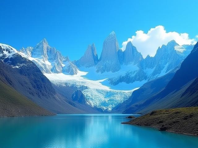Majestic mountains and glaciers in Patagonia with clear blue skies