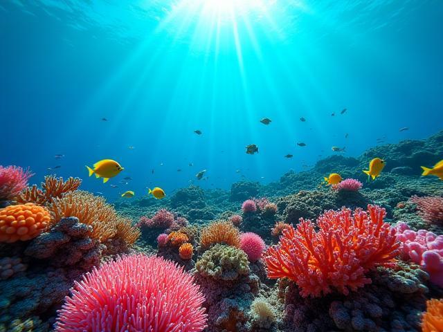 Bright coral reef underwater scene off the coast of Queensland, Australia