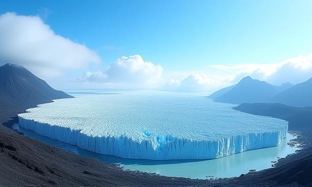 Majestic glacier and volcanic landscapes in Iceland under a bright blue sky