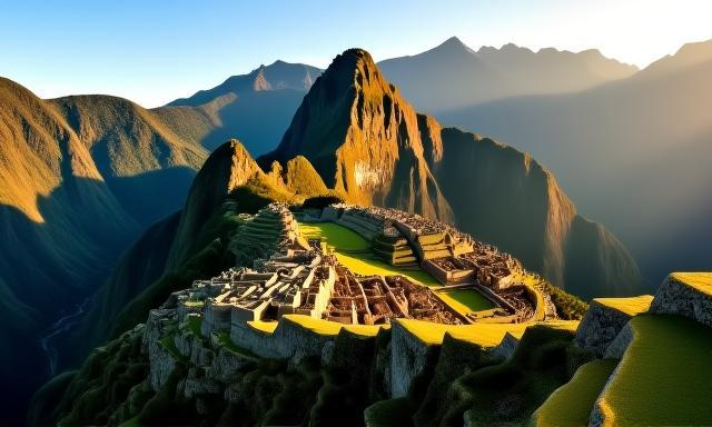 Iconic Machu Picchu ruins in Peru illuminated by morning light