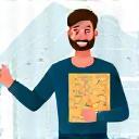 Icon of a friendly expert local guide with a map